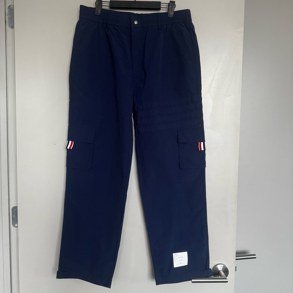 Thom Browne Navy Blue Technical Nylon Cargo Pants Size 4 XL